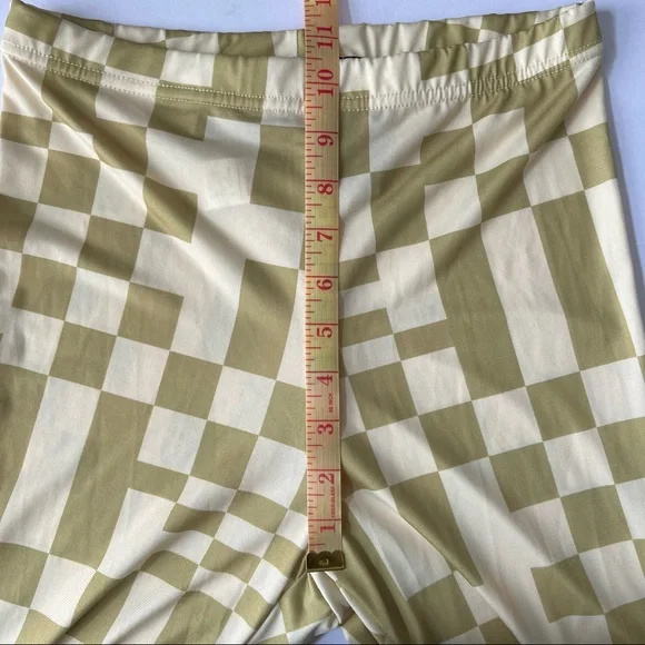 NWT Nasty Gal | Green Abstract Checkered Flares - Picture 7 of 7